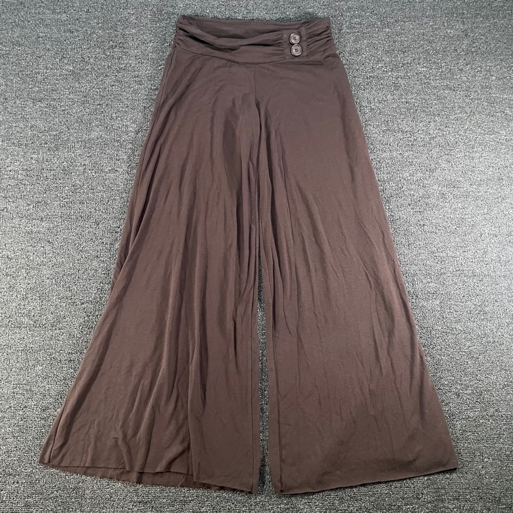 Joe Benbasset Wide Leg Pants Women Medium Brown Good Ruched Button Palazzo